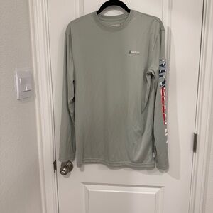 Magellan Outdoors Men's Gray Long Sleeve Tee with Flag Sleeve Size S  Fish Gear